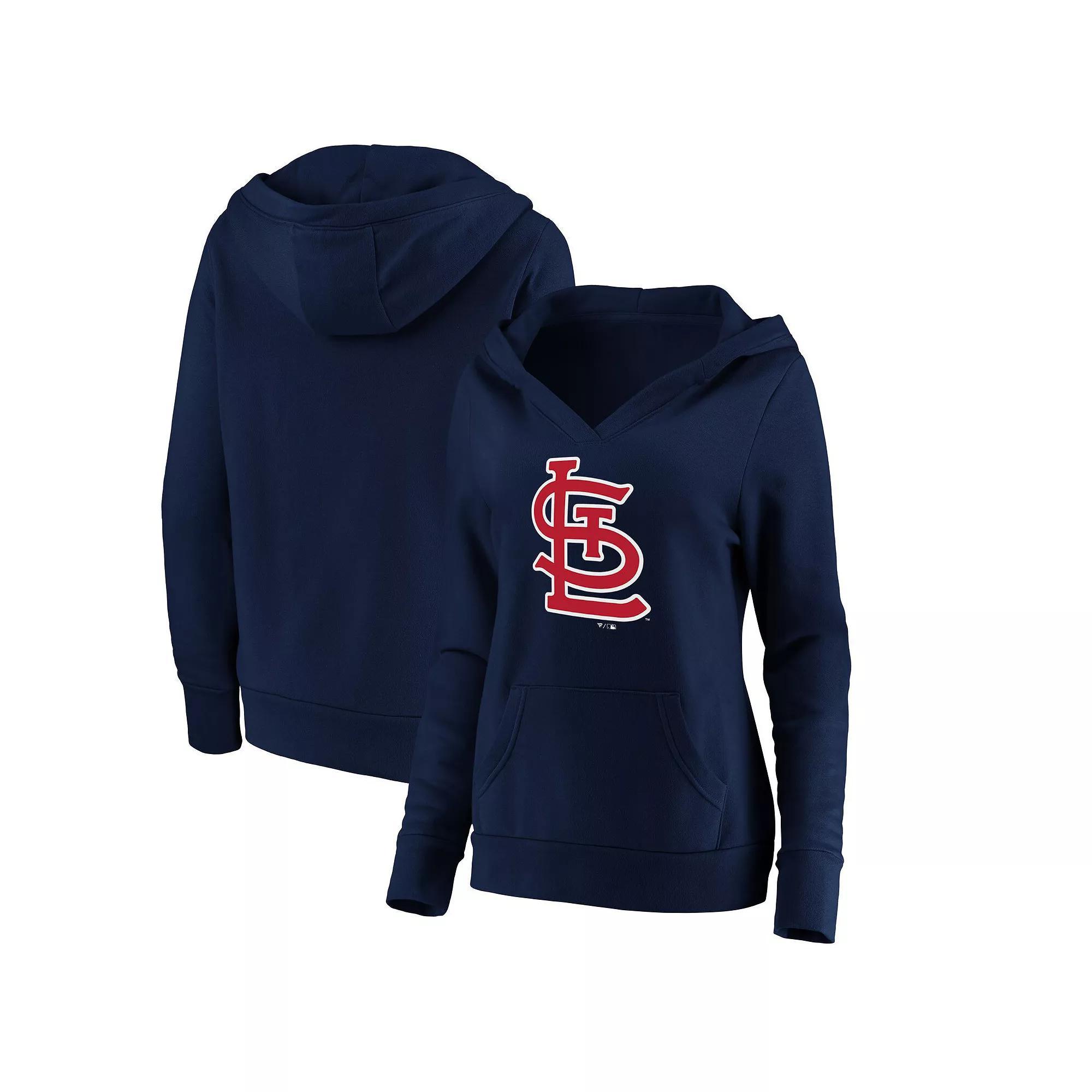Womens Fanatics Branded St. Louis Cardinals Official Logo Crossover V-Neck Pullover Hoodie Blue Product Image