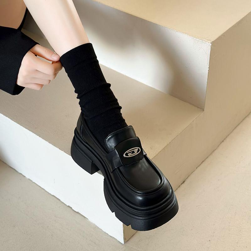 Lettering Faux Leather Platform Loafers Product Image