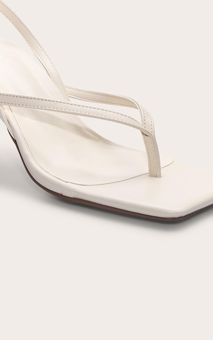 Cream Pu Square Toe Thong Sling Back Mid Heeled Sandals Product Image