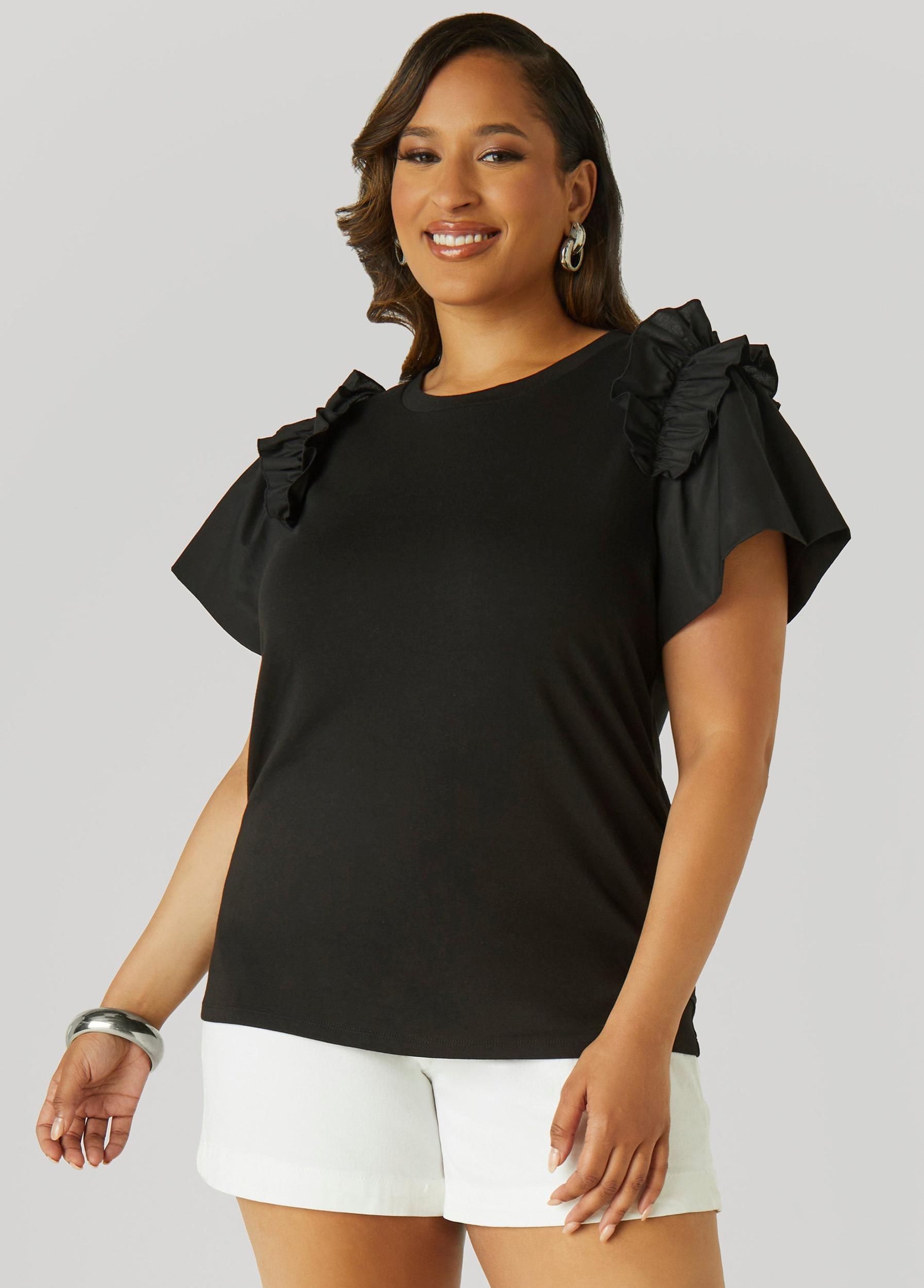 Ruffled Poplin Paneled Tee Product Image