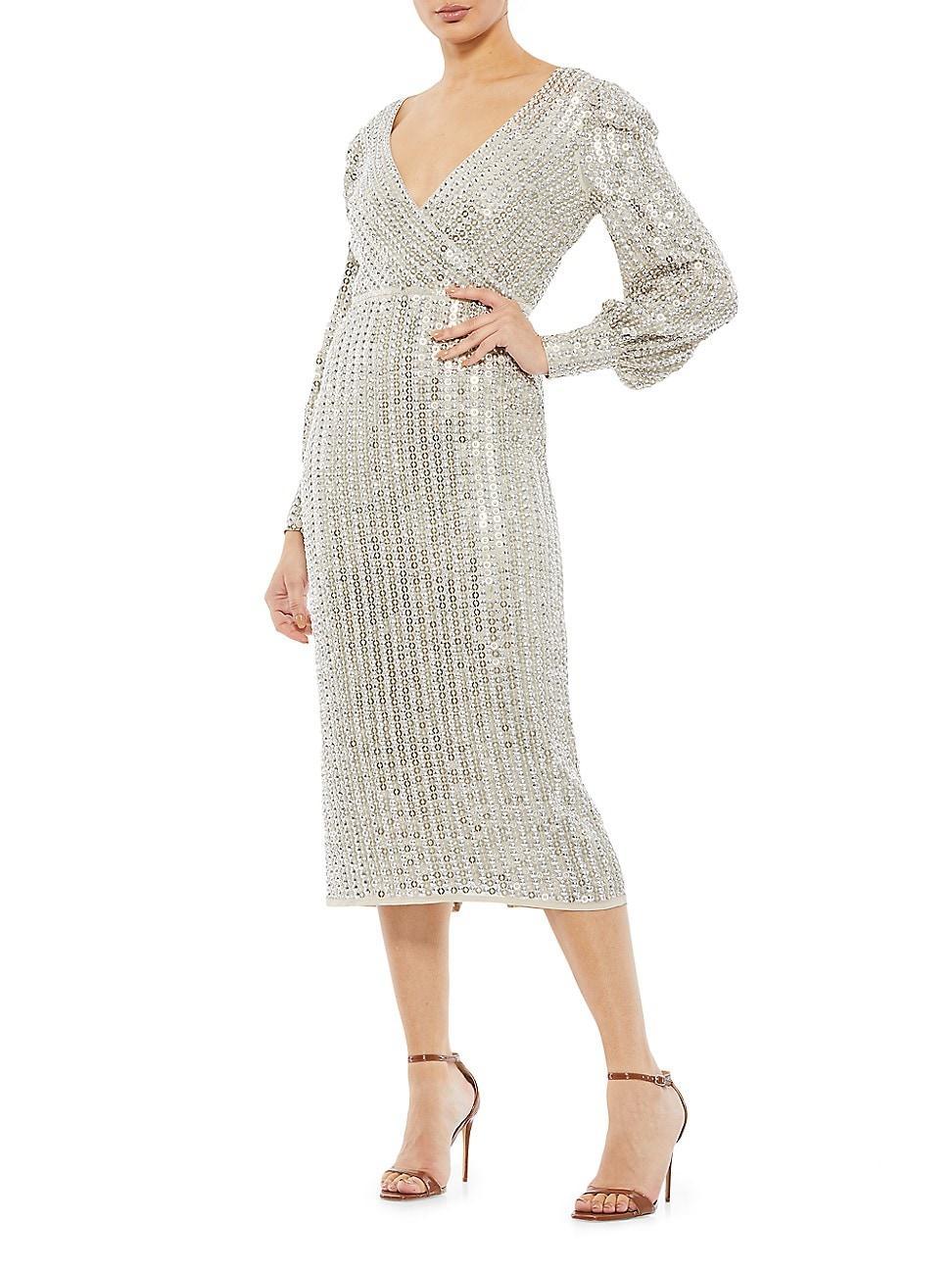Mac Duggal Womens Long Sleeve Sequin Mini Dress Product Image
