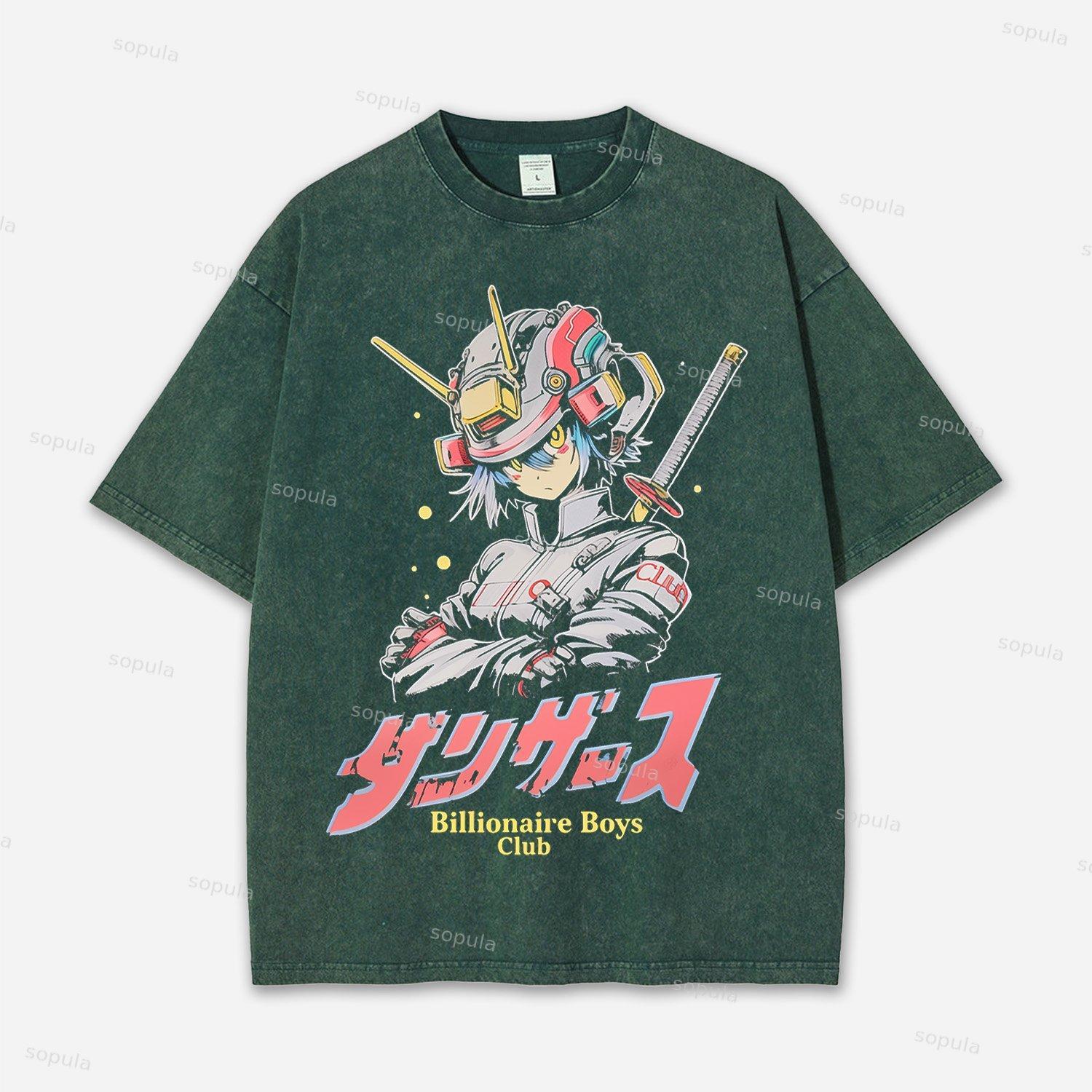 Japan Style Insect Bird Floral Print Acid Washed T-shirt Product Image