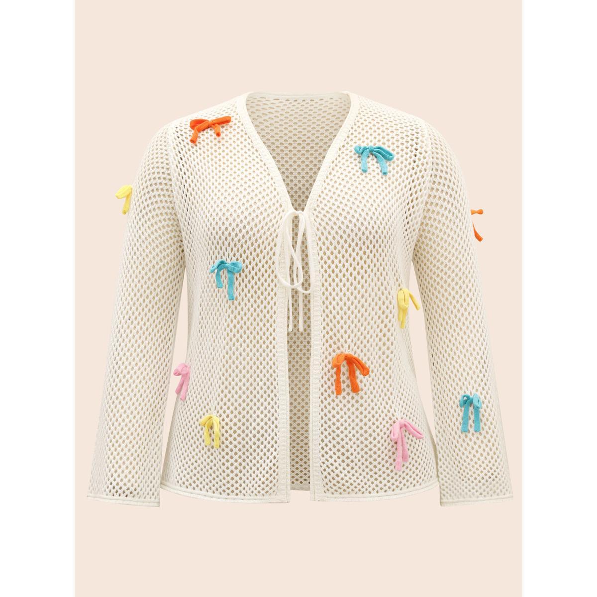 Plus Size Bowknot Tie Knot Bell Sleeve Cardigan Ivory Women Casual Loose Long Sleeve Everyday Cardigans BloomChic 12/L Product Image