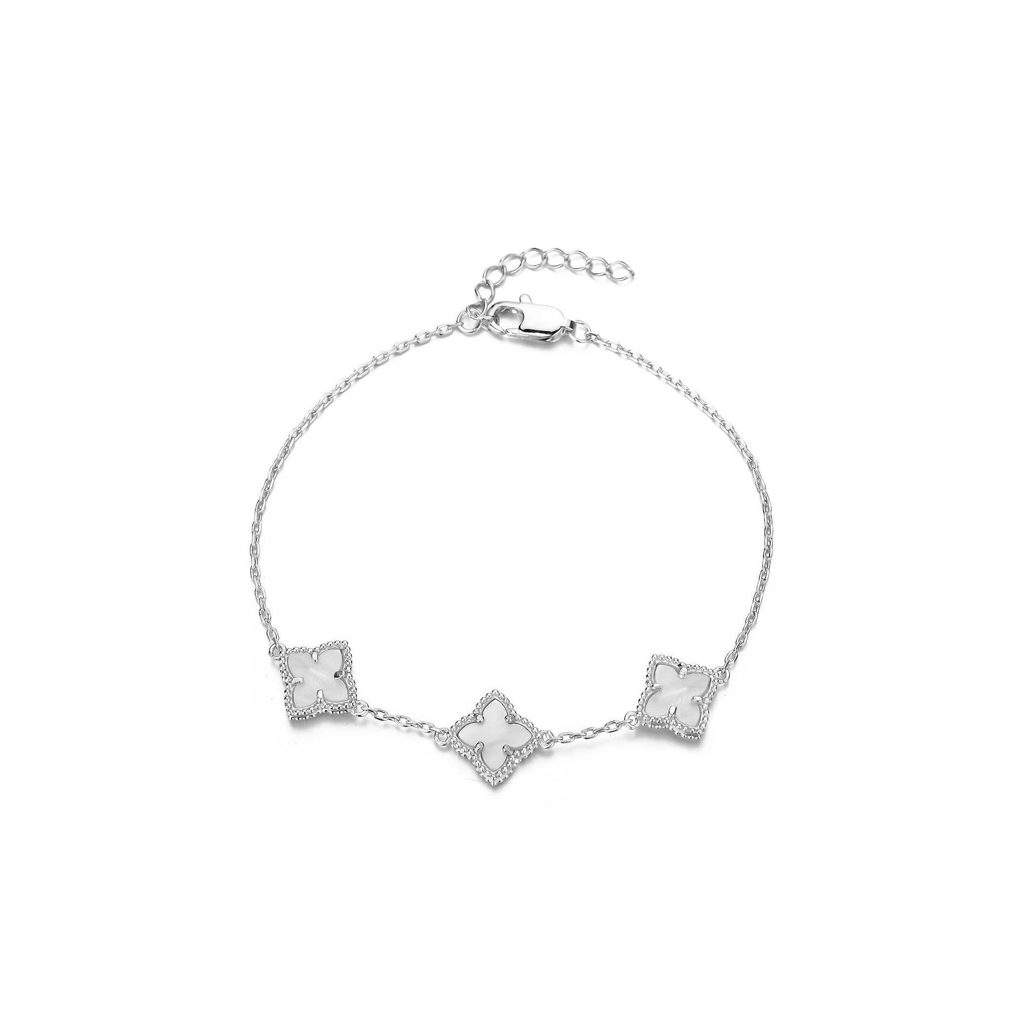 Adornia 14k Gold Plated White Mother-of-Pearl Flower Bracelet, Womens Silver Tone Product Image