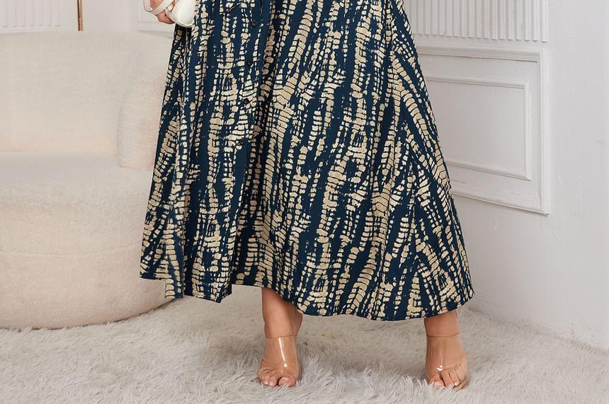 Long Sleeve Collared Patterned Print Maxi A-Line Shirt Dress Product Image