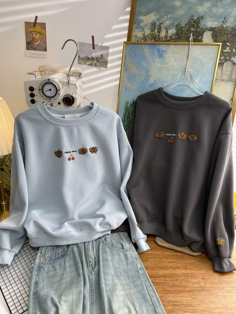 Crew Neck Cartoon Embroidered Sweatshirt Product Image