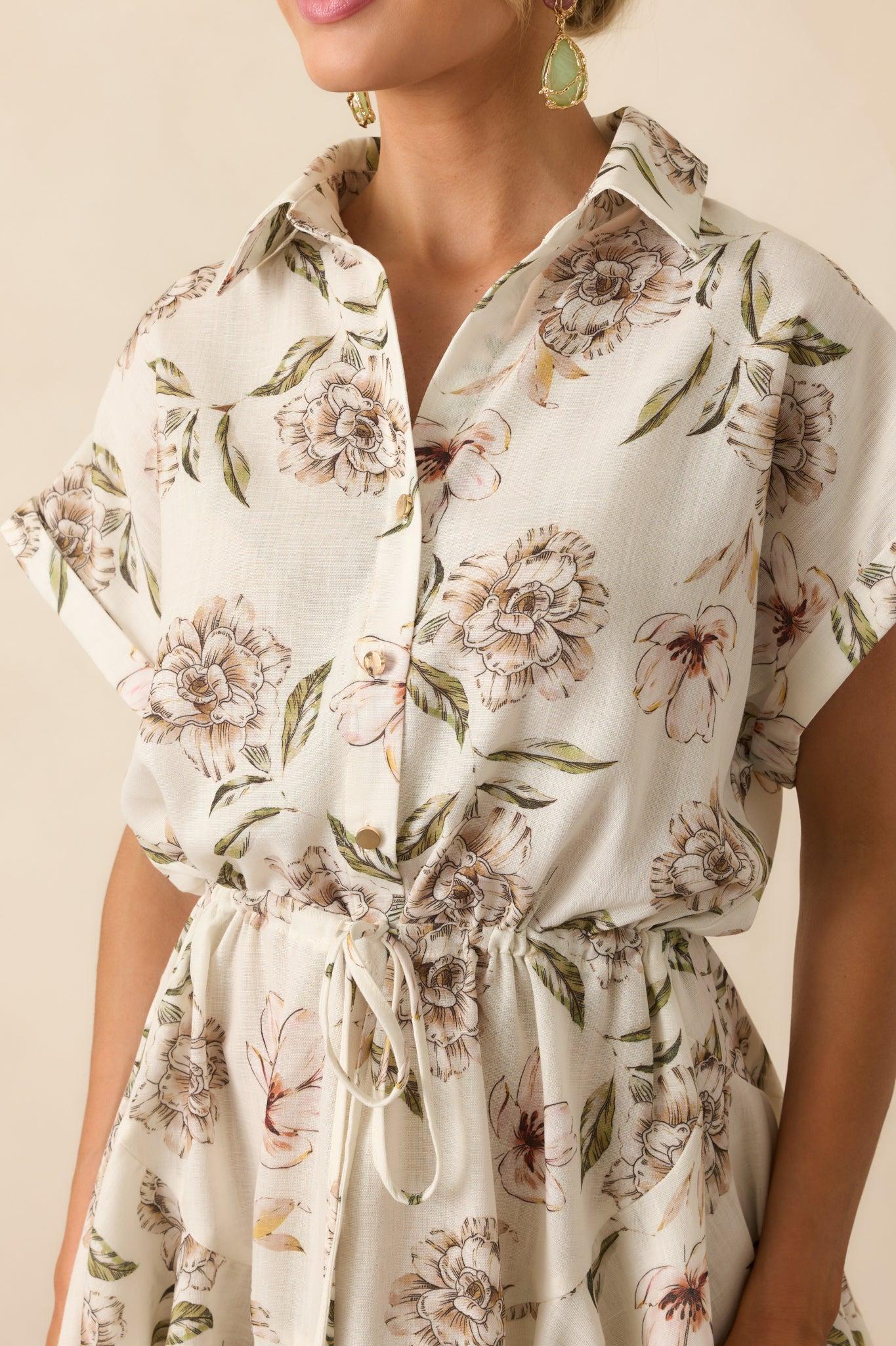 Always In High Spirits Ivory Multi Floral Print Mini Shirt Dress Product Image