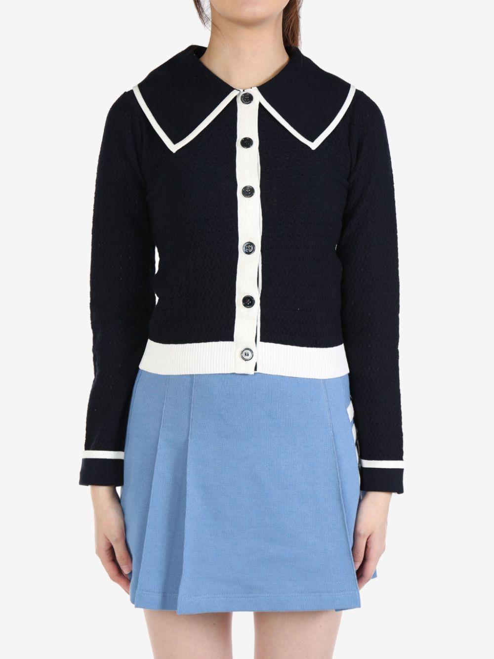 contrasting-trim pointelle-knit cotton cardigan Product Image