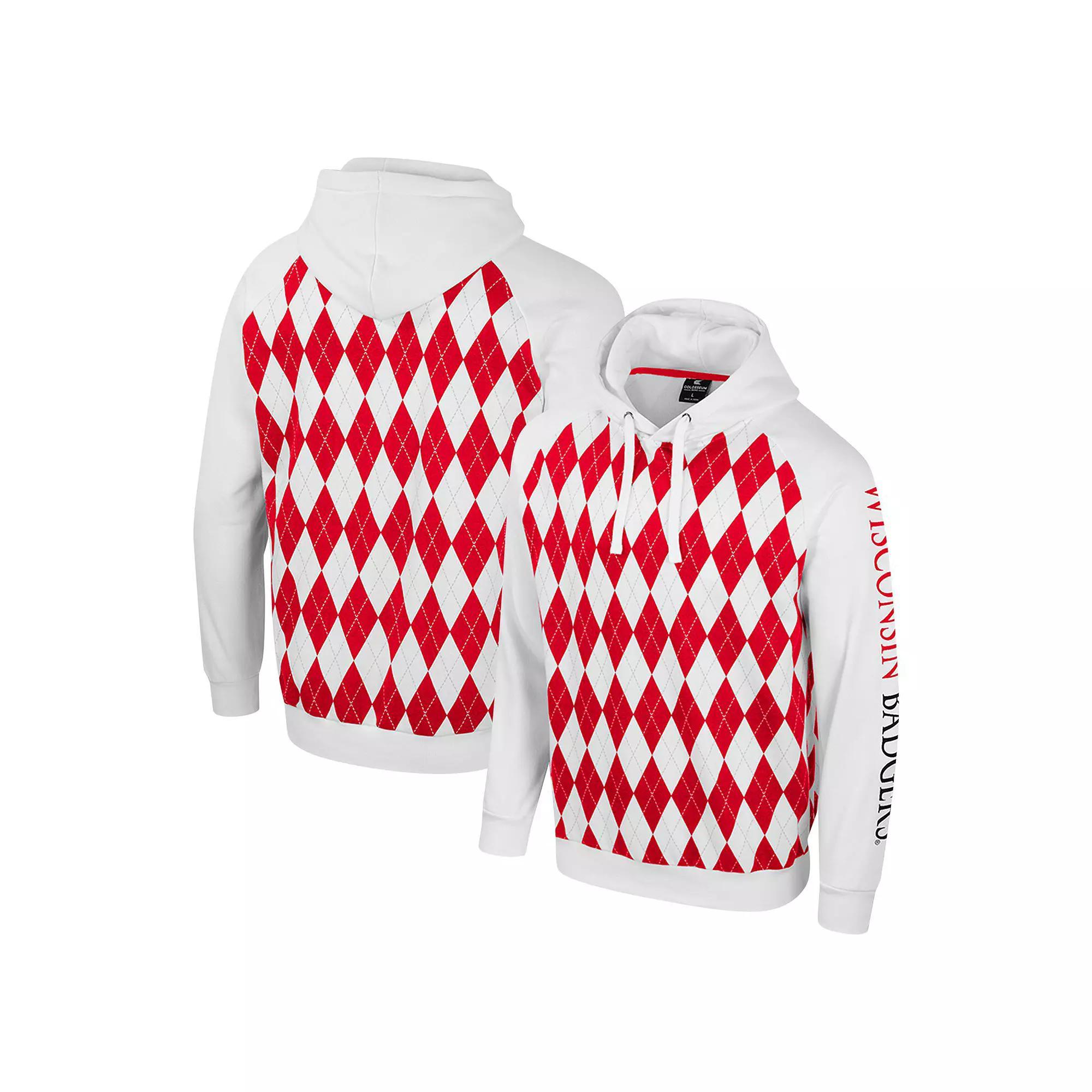 Men's Colosseum White Wisconsin Badgers The Dealio Raglan Pullover Hoodie, Size: 2XL Product Image