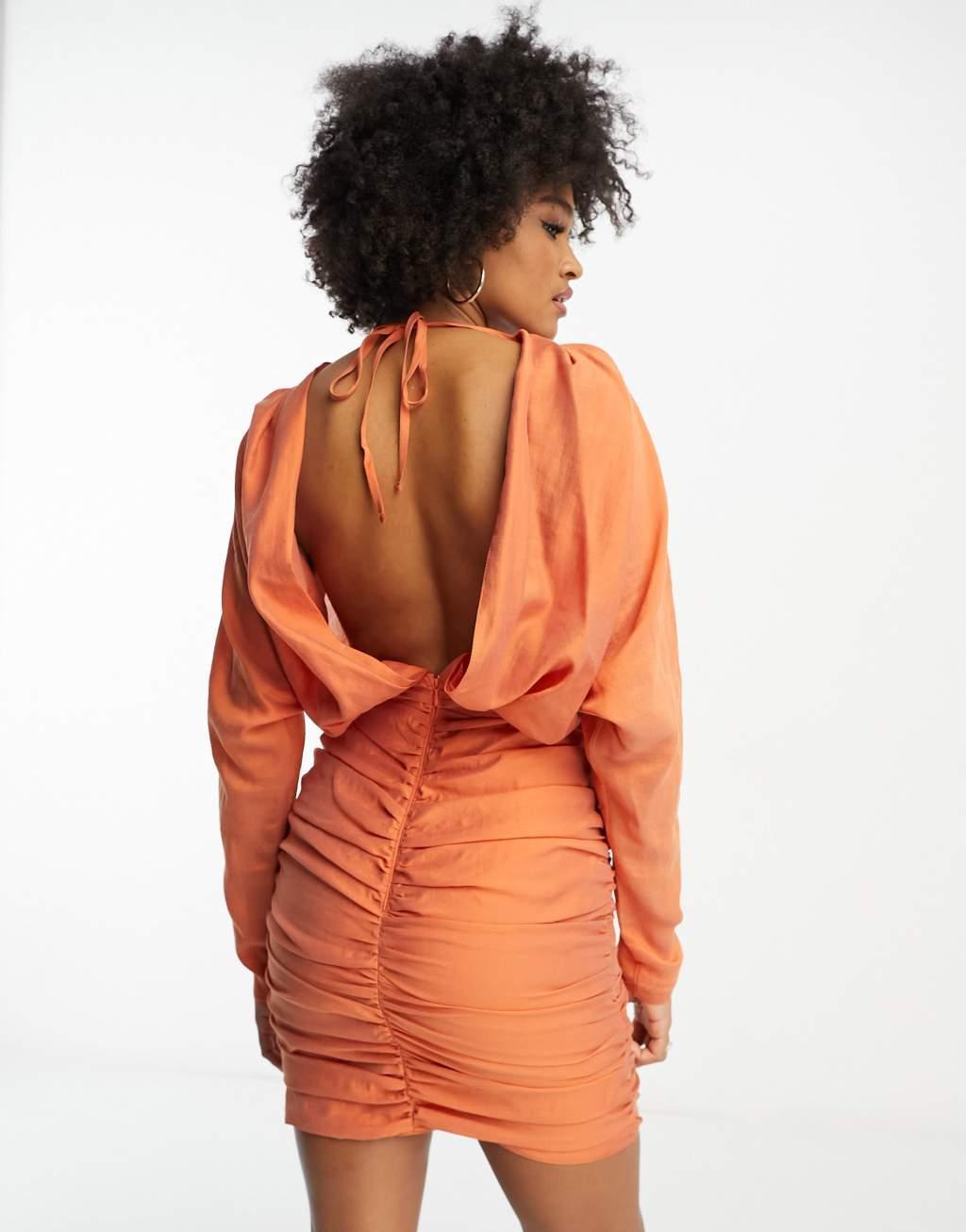 ASOS DESIGN Tall washed twist front long sleeve mini dress with ruching Product Image