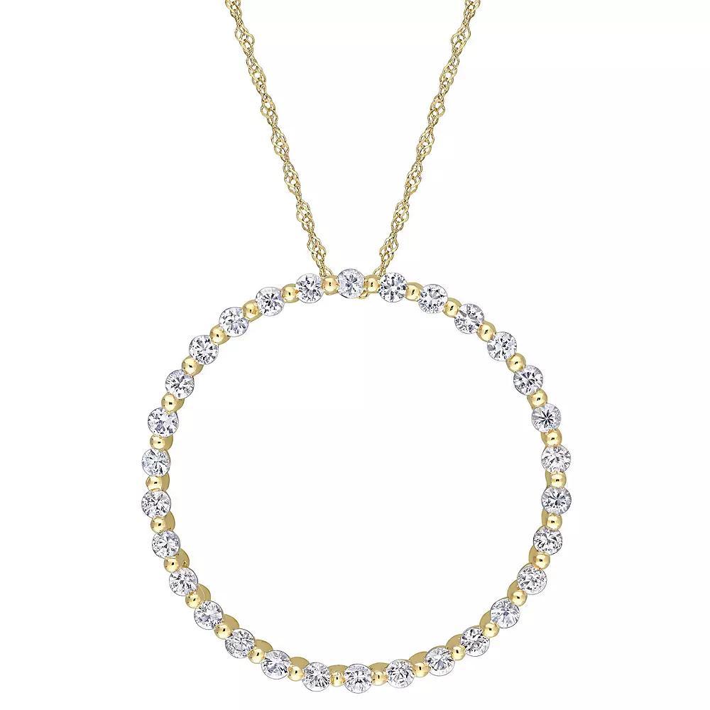Stella Grace 10k Gold White Sapphire Circle Pendant Necklace, Women's, Size: 17" Product Image