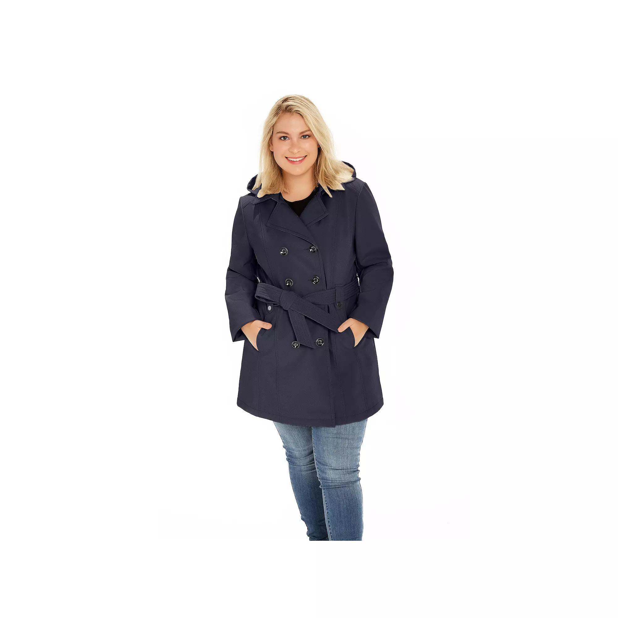 Plus Size Sebby Collection Double-Breasted Hooded Soft Shell Jacket, Women's, Size: 1XL, Blue Product Image