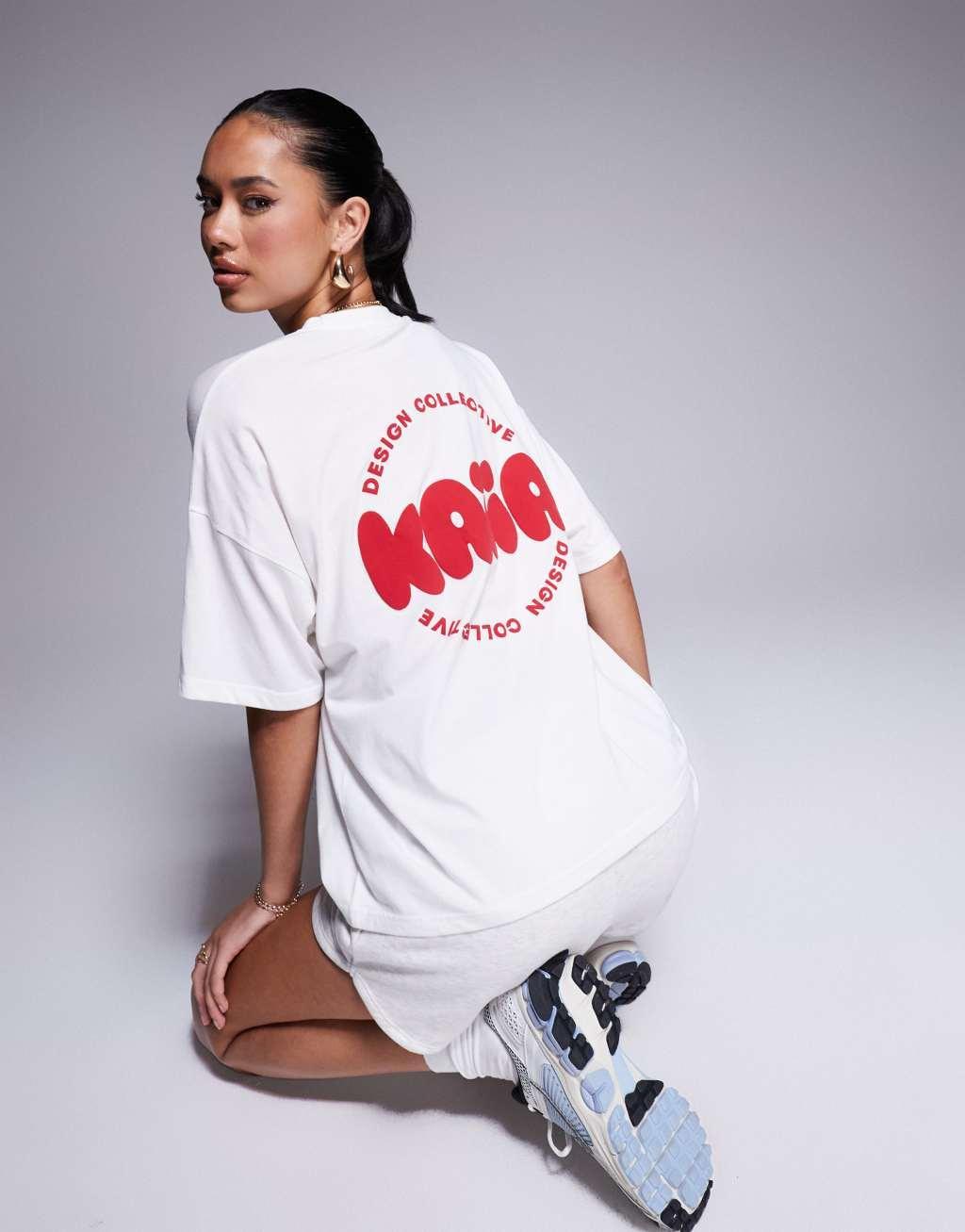 Kaiia Studio bubble logo back print oversized t-shirt in white and red Product Image