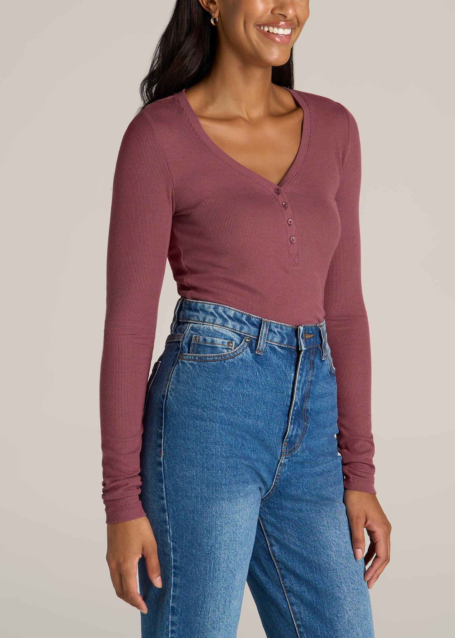 Tall Women's FITTED Ribbed Long Sleeve Henley in Astro Dust Product Image