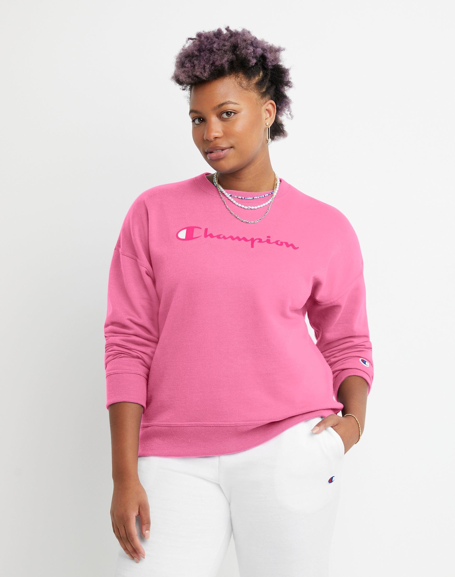 Womens Champion Powerblend Crewneck Sweatshirt, Script Logo Deep Dazzling Blue XS Product Image