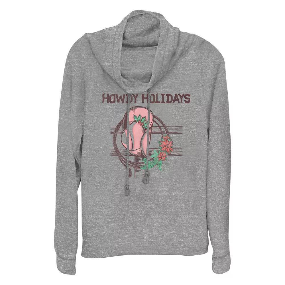 Women's Howdy Holidays Cowgirl Hat Cowlneck Graphic Lightweight Long Sleeve, Size: Small, Gray Grey Product Image