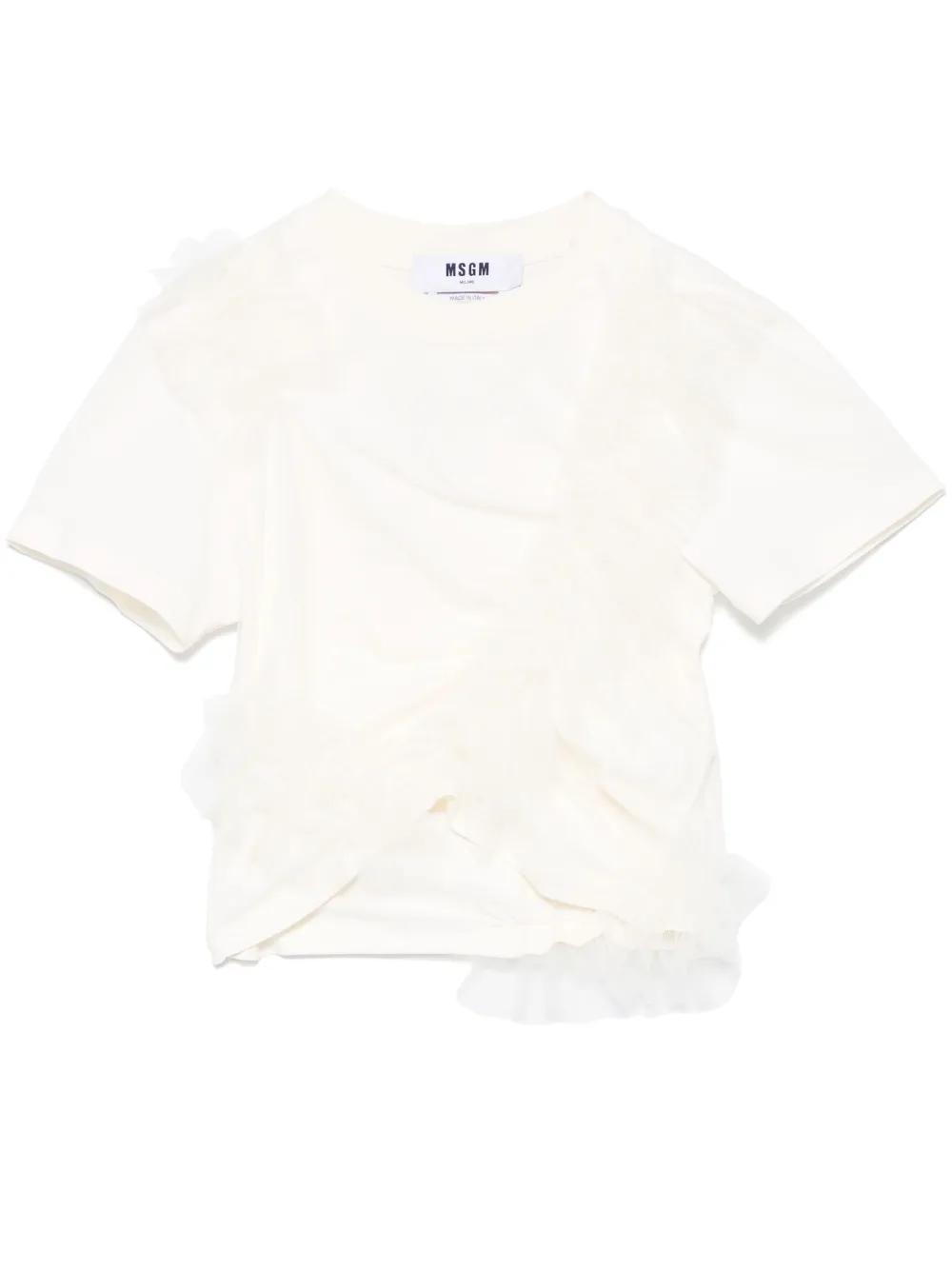 MSGM Ruffled T-shirt In White Product Image