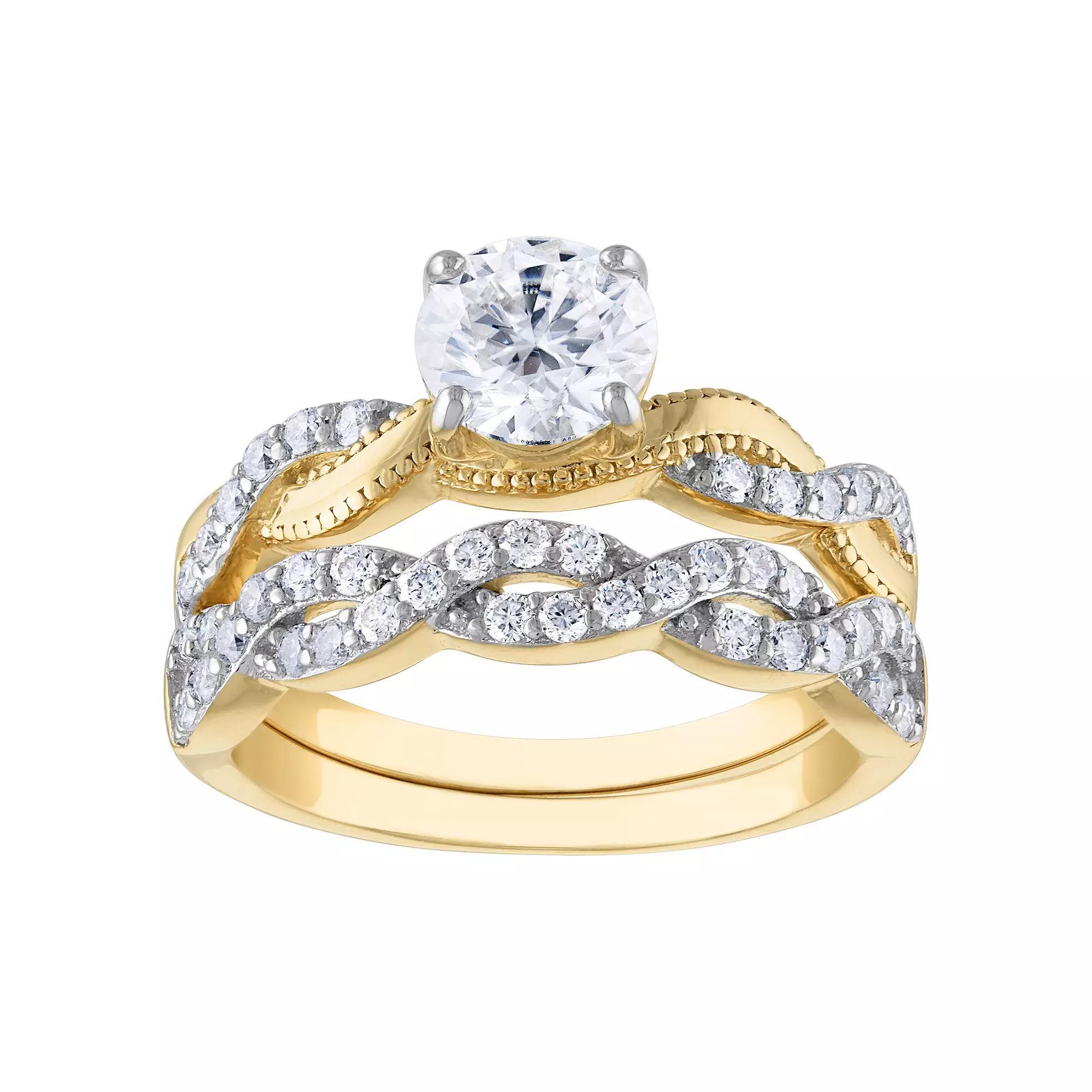 White Lotus 14k Gold Over Silver 2 Carat T.W. Lab-Created Moissanite Bridal Set Ring, Women's, Size: 5, Two Tone Product Image