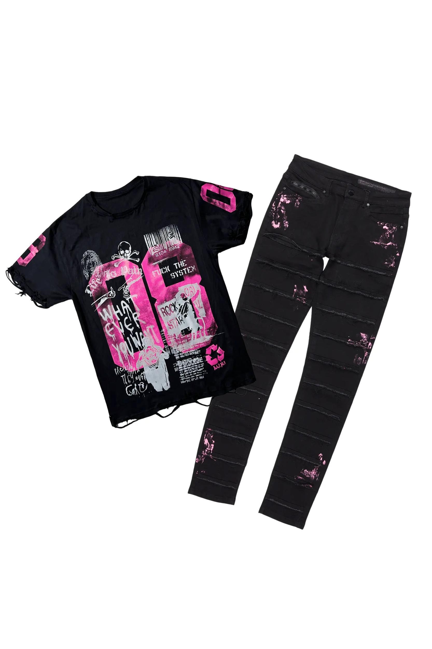 Grill Black/Pink T-Shirt/Slim Fit Jean Set Male Product Image