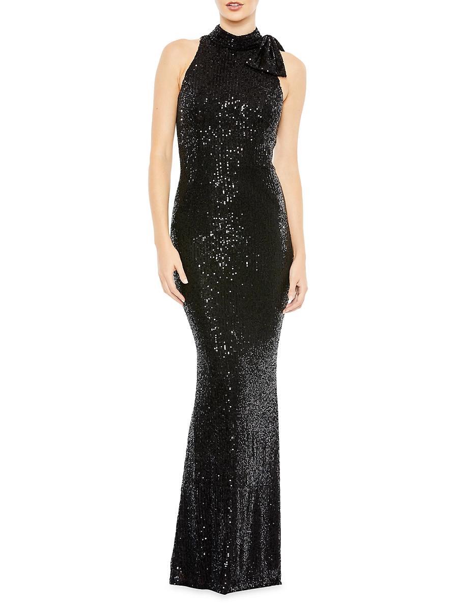 Mac Duggal Sequined Soft Tie Halter Neck Column Gown Product Image