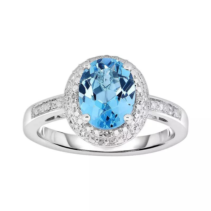 Sterling Silver Blue Topaz and Diamond Accent Oval Halo Ring, Women's, Size: 7 Product Image