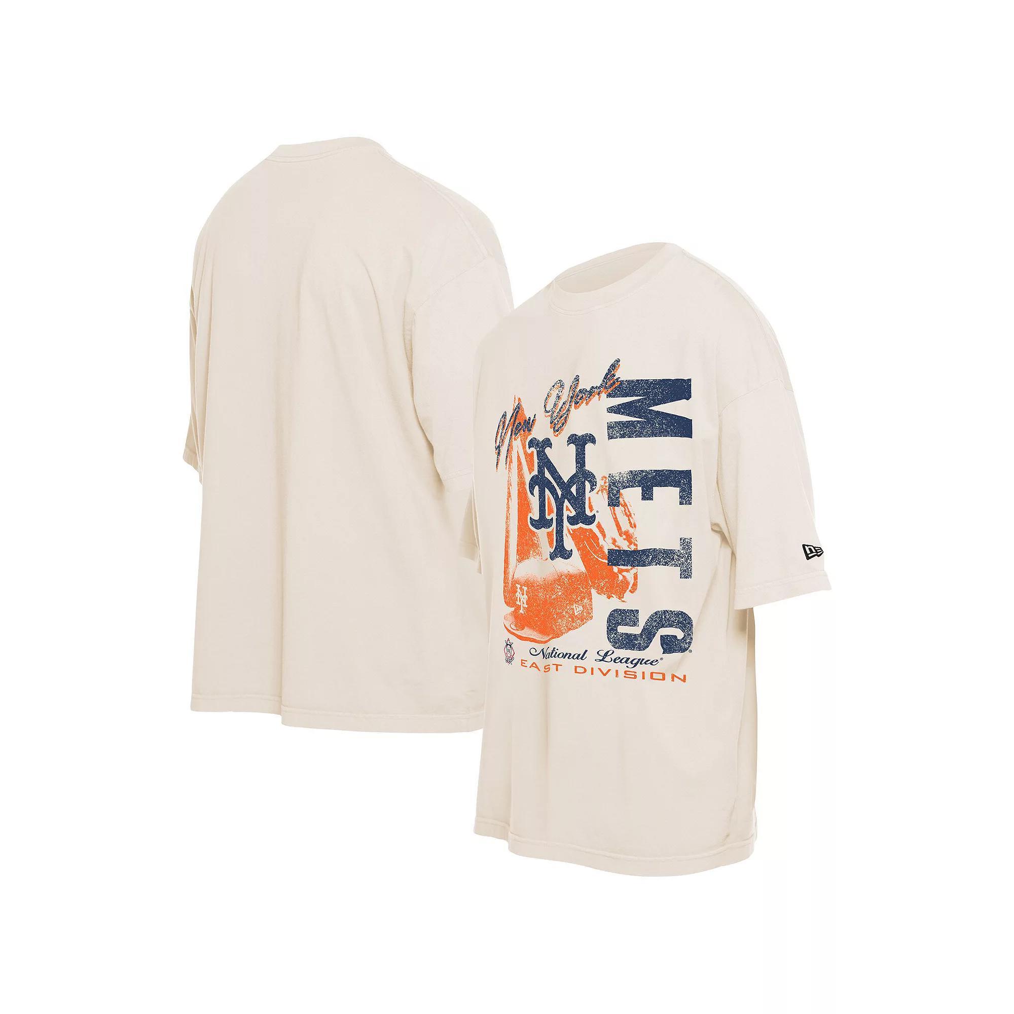Men's New Era Cream New York Mets Cooperstown Collection Oversized Throwback Distressed T-Shirt, Size: XL, Beige Product Image