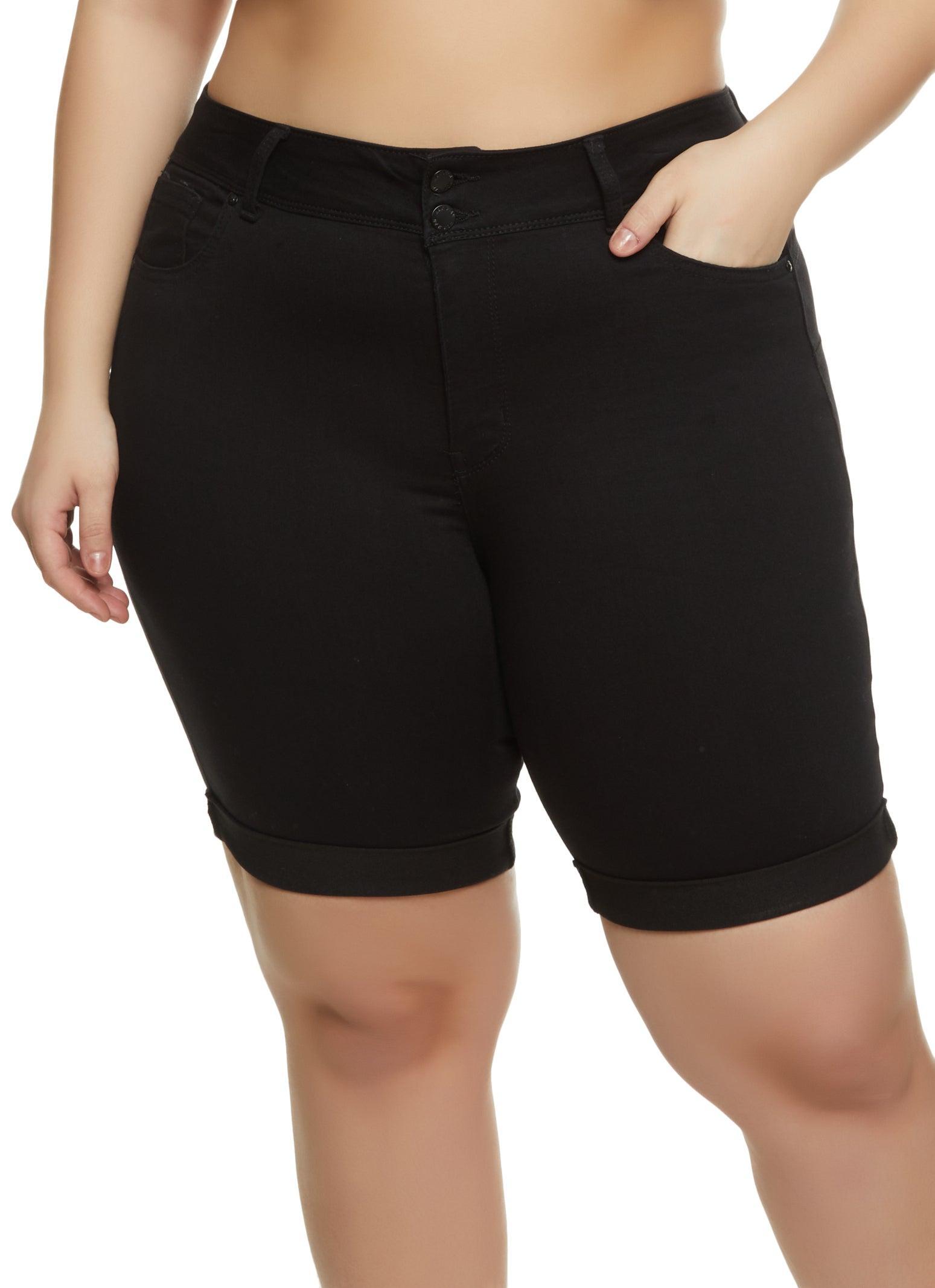 Womens Plus Size Fixed Cuff Denim Bermuda Shorts Product Image