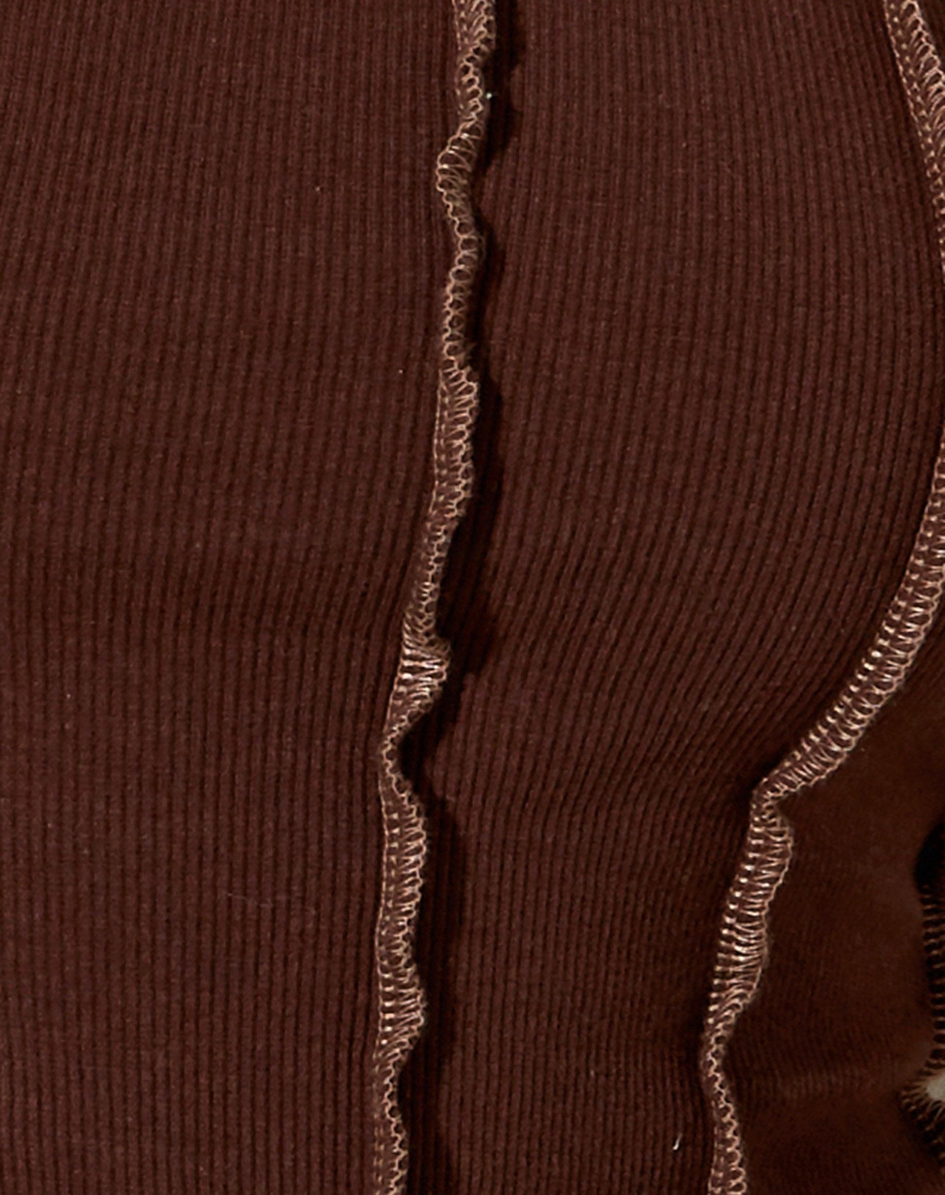 Rara Crop Top in Rib Deep Mahogany with Brown Stitching Product Image