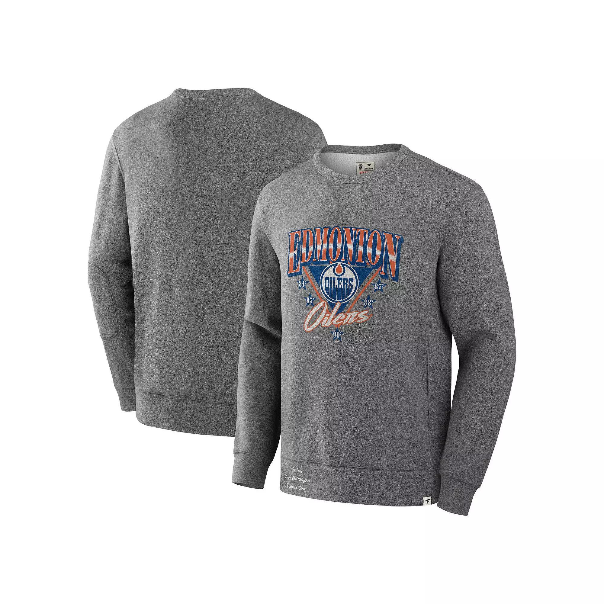 Men's Fanatics Heather Gray Edmonton Oilers Decades Collection Legendary Fleece Pullover Sweatshirt, Size: XL, Oil Grey Product Image