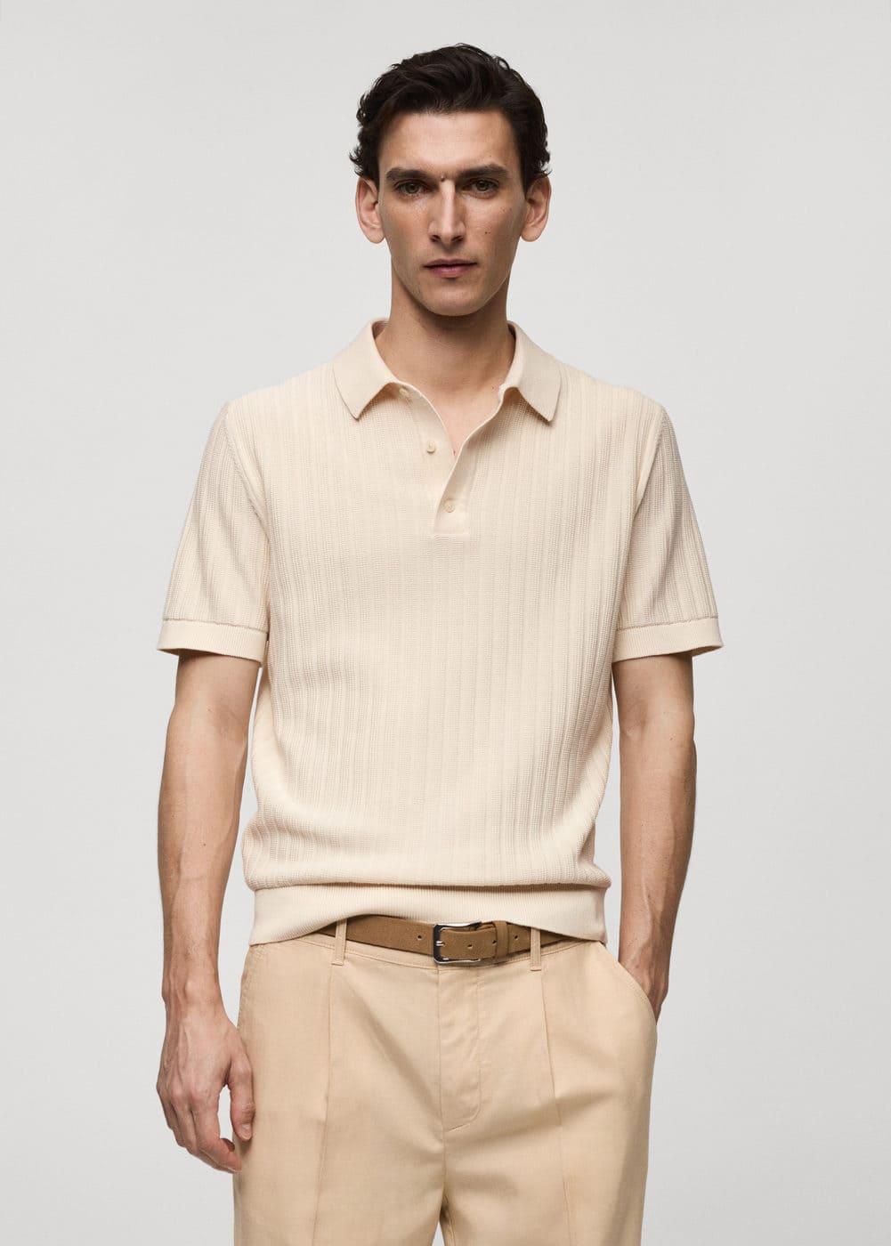 100% cotton micro-structure polo shirt - Men | MANGO USA Product Image