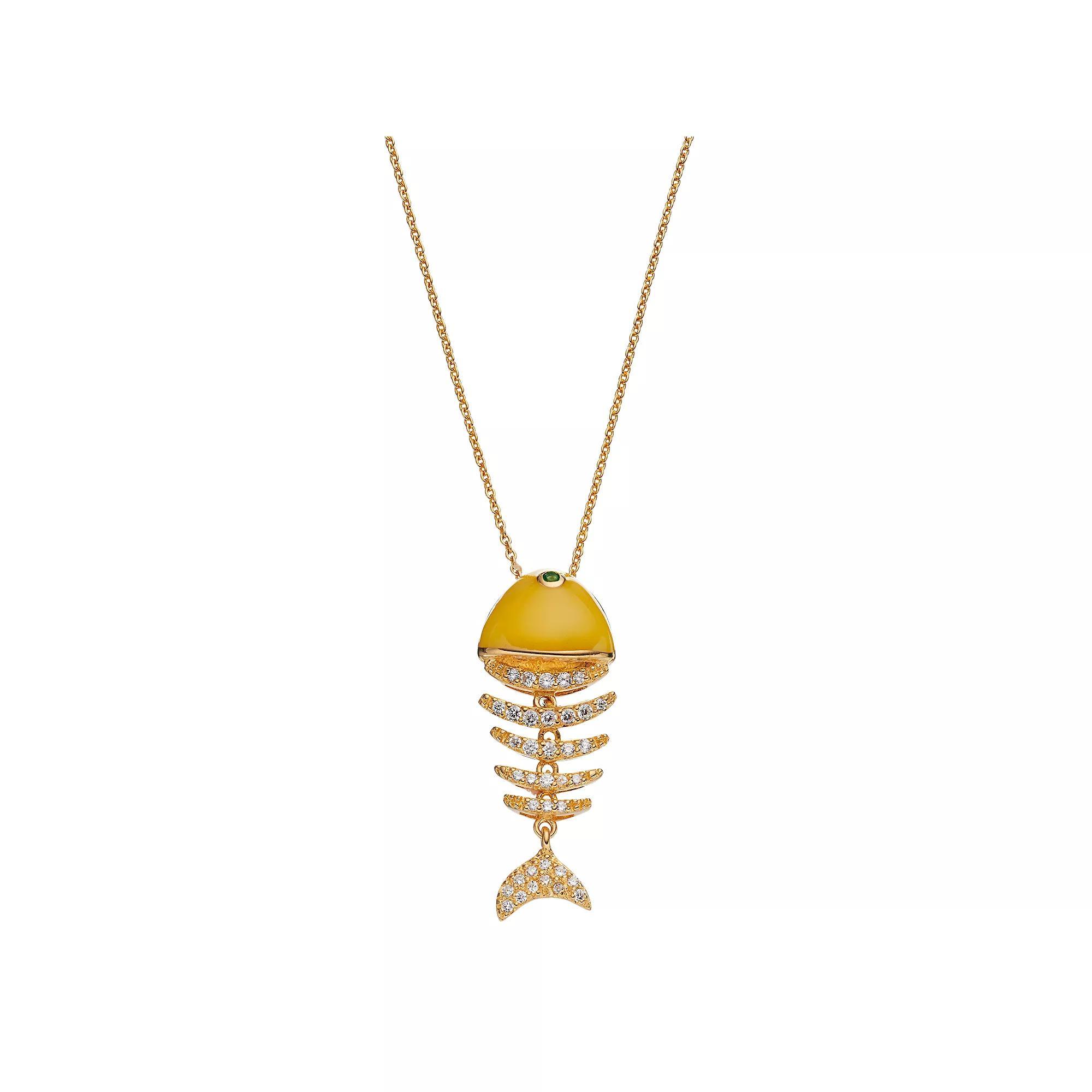 Sophie Miller 14k Gold Plated Cubic Zirconia & Simulated Emerald Fish Pendant, Womens Product Image
