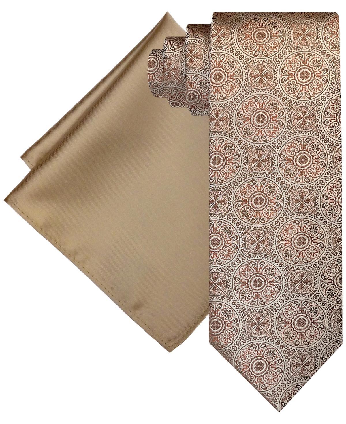 Steve Harvey Mens Ornate Medallion Tie & Solid Pocket Square Set - Med Blu Product Image