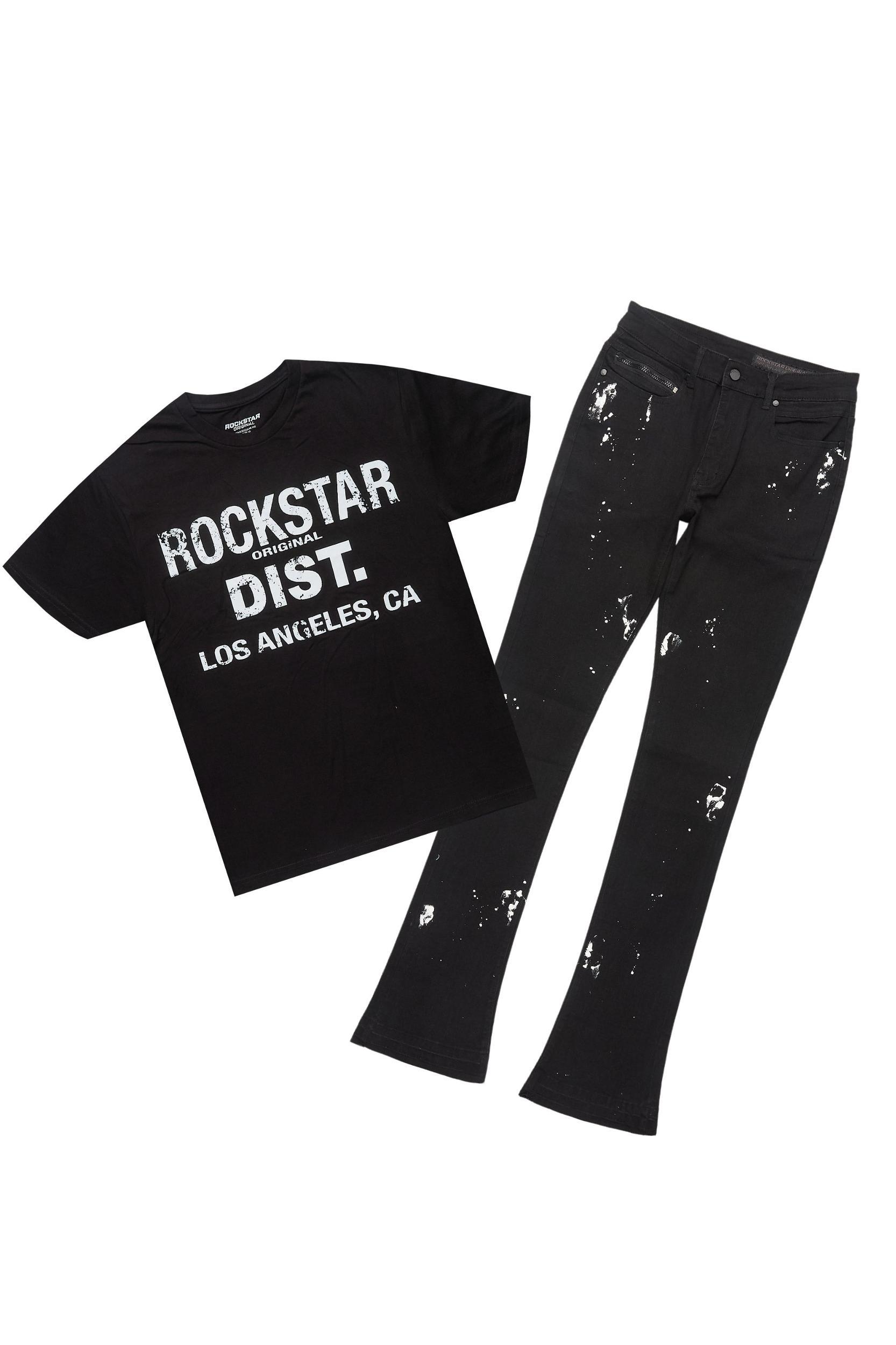 Lake Black/White T-Shirt/Dag Stacked Flare Jean Set Male Product Image