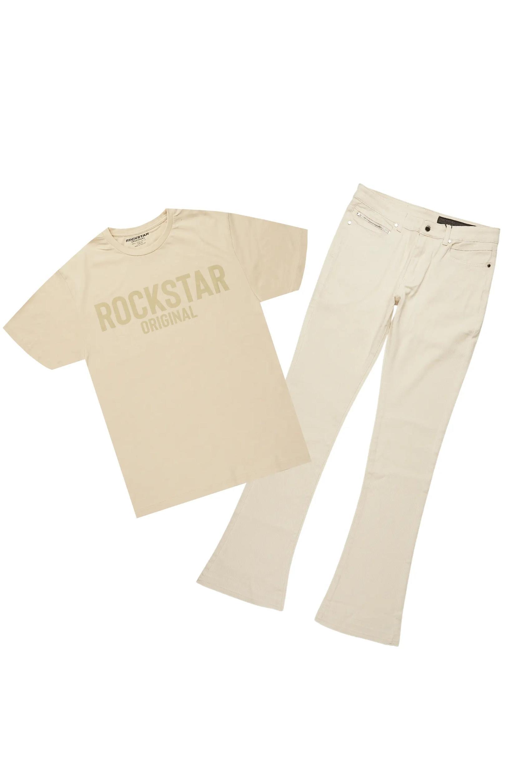 Sana Sand/Beige T-Shirt/Dag Stacked Flare Jean Set Male Product Image