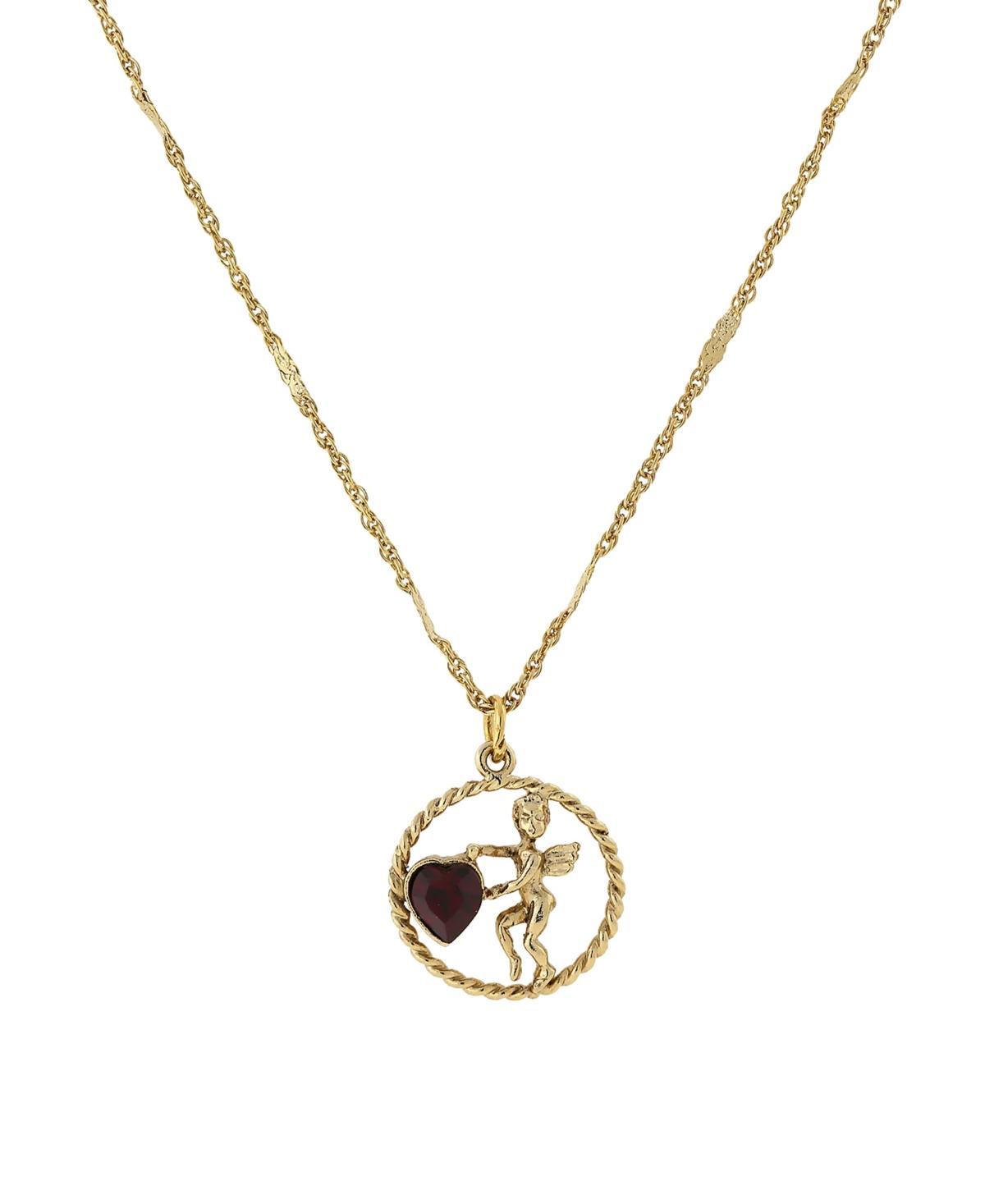 1928 Gold Tone Suspended Cherub Angel and Heart Necklace, Womens, Yellow Product Image