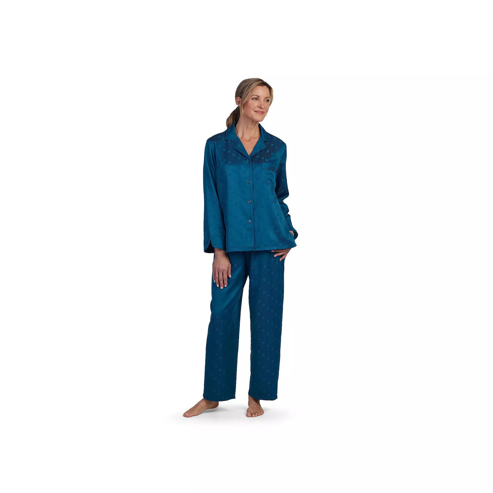Women's Miss Elaine Essentials Brushed Back Satin Pajama Top & Pajama Bottoms Set, Size: Large, Red Product Image