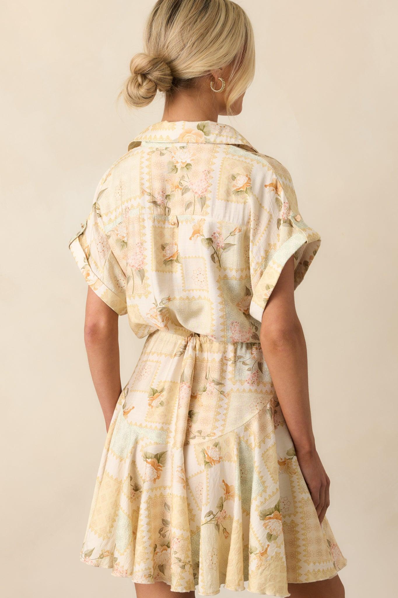 Made Me Smile Yellow Floral Patchwork Mini Dress Product Image