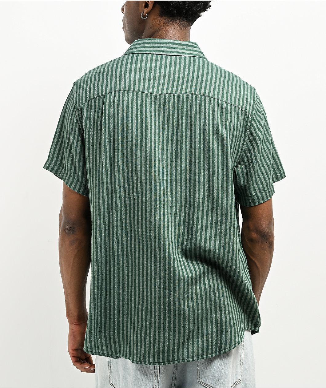 Brixton Charter Herringbone Green Stripe Short Sleeve Button Up Shirt Product Image