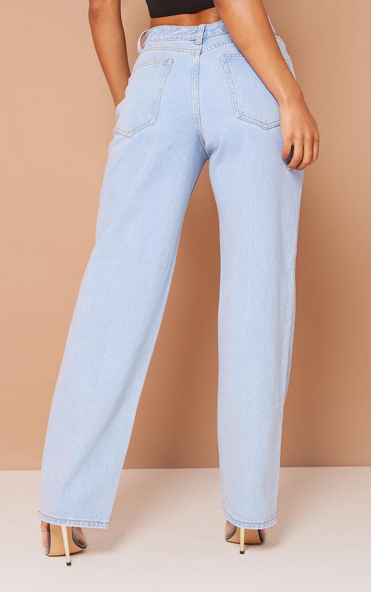 Light Blue Wash Dipped Back Waistband Boyfriend Jeans Product Image
