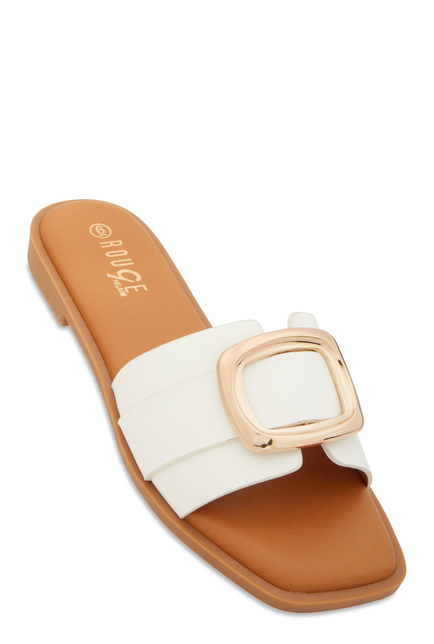 Womens Metallic Pendant Square Toe Slide Sandals Product Image