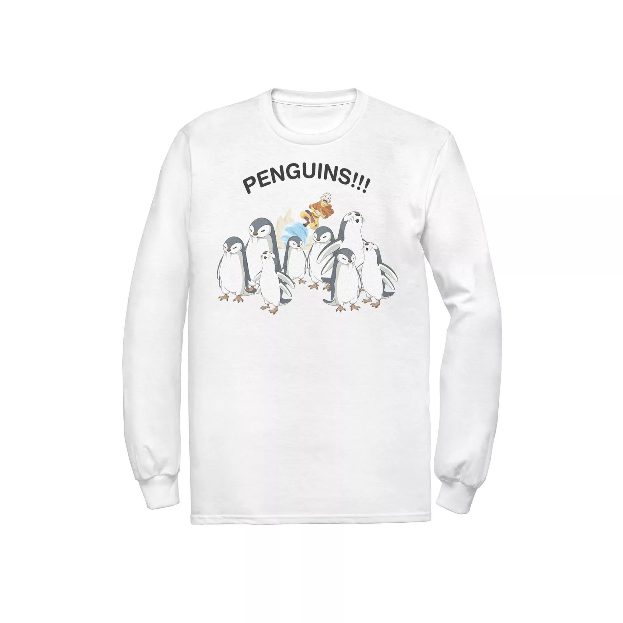 Men's Nickelodeon Avatar The Last Airbender Aang And Penguins!! Portrait Tee, Boy's, Size: Small, White Product Image