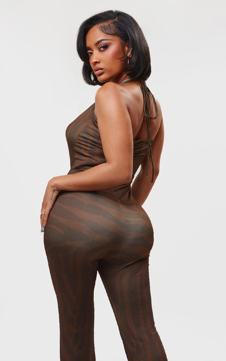 Shape Red Body Print Slinky Plunge Halterneck Jumpsuit Product Image