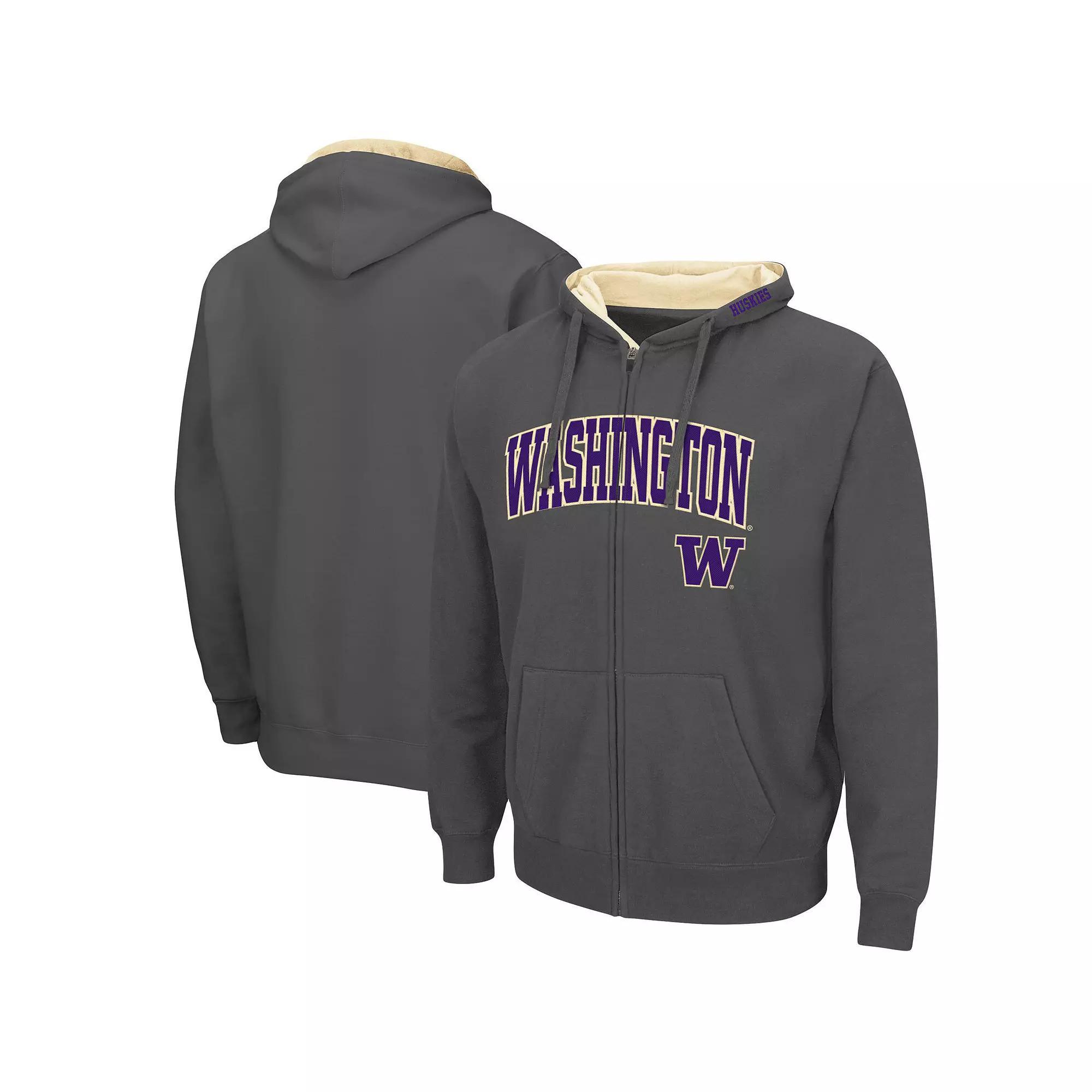 Men's Colosseum Charcoal Washington Huskies Arch & Logo 3.0 Full-Zip Hoodie, Size: Large Product Image