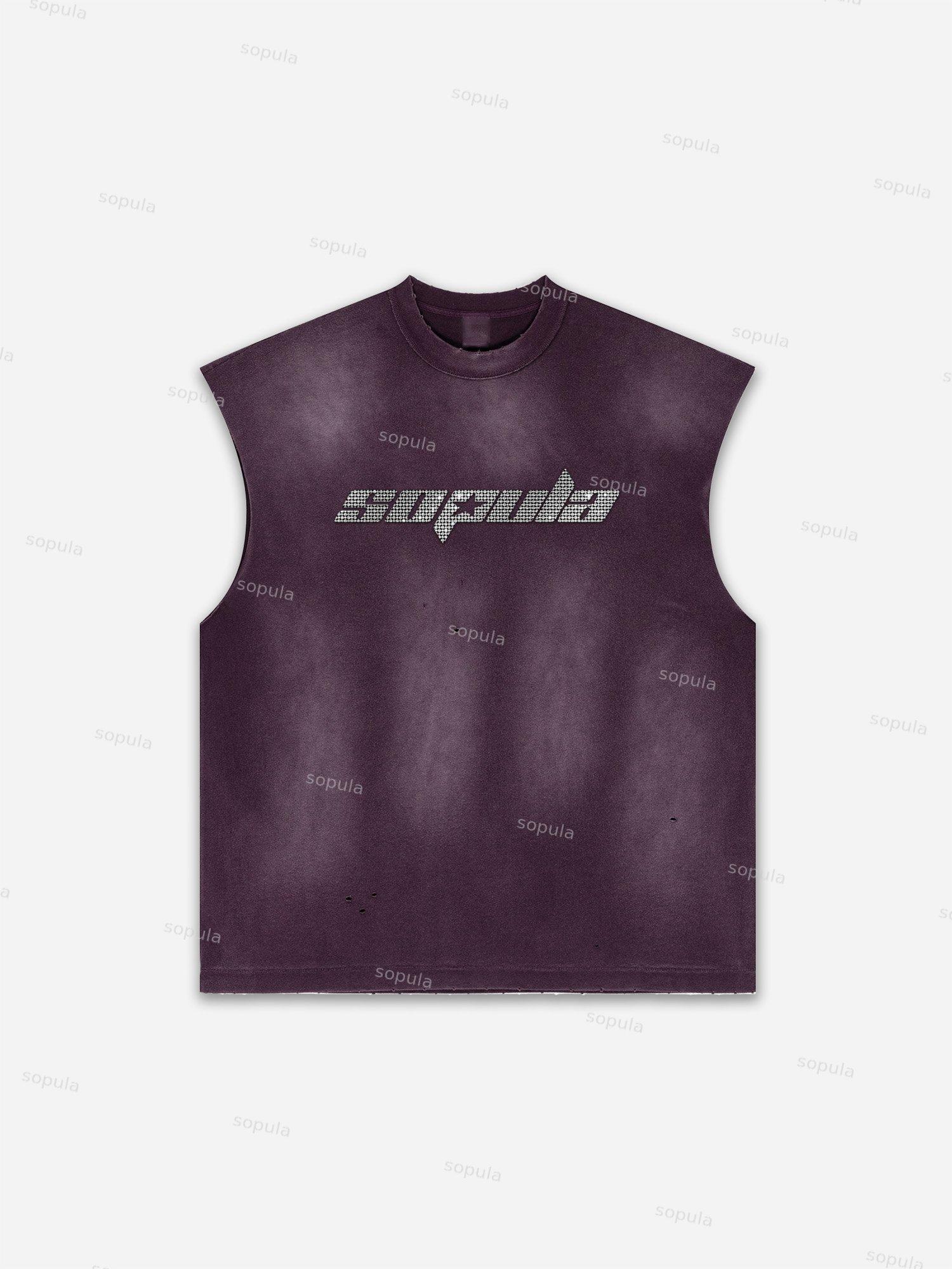 Sopula Faux Stamped Slogan Graphic Distressed Tank Top Product Image