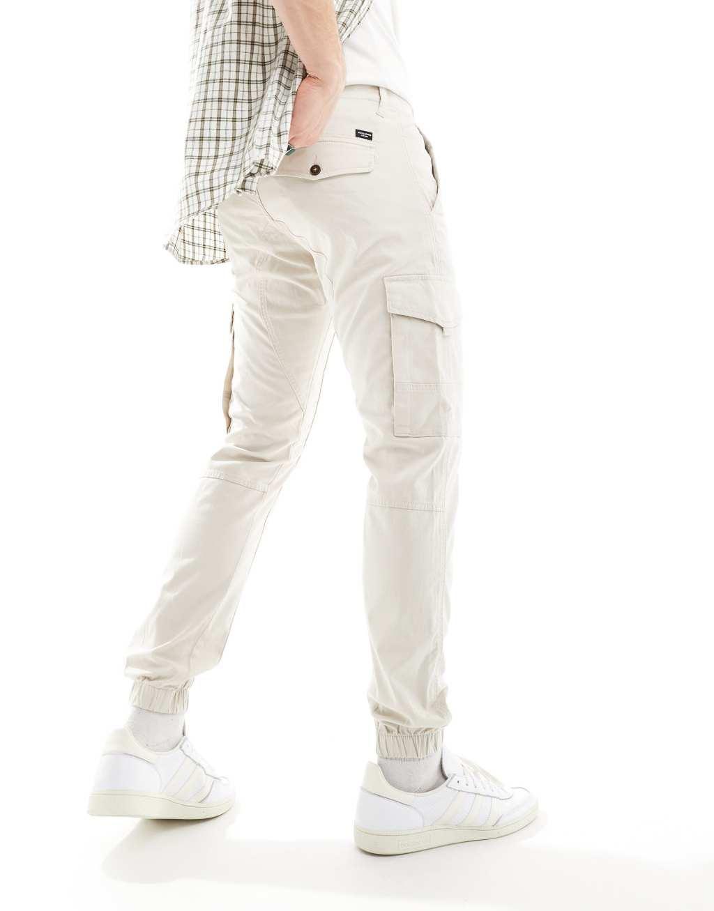 Jack & Jones slim fit cargo pants in beige Product Image