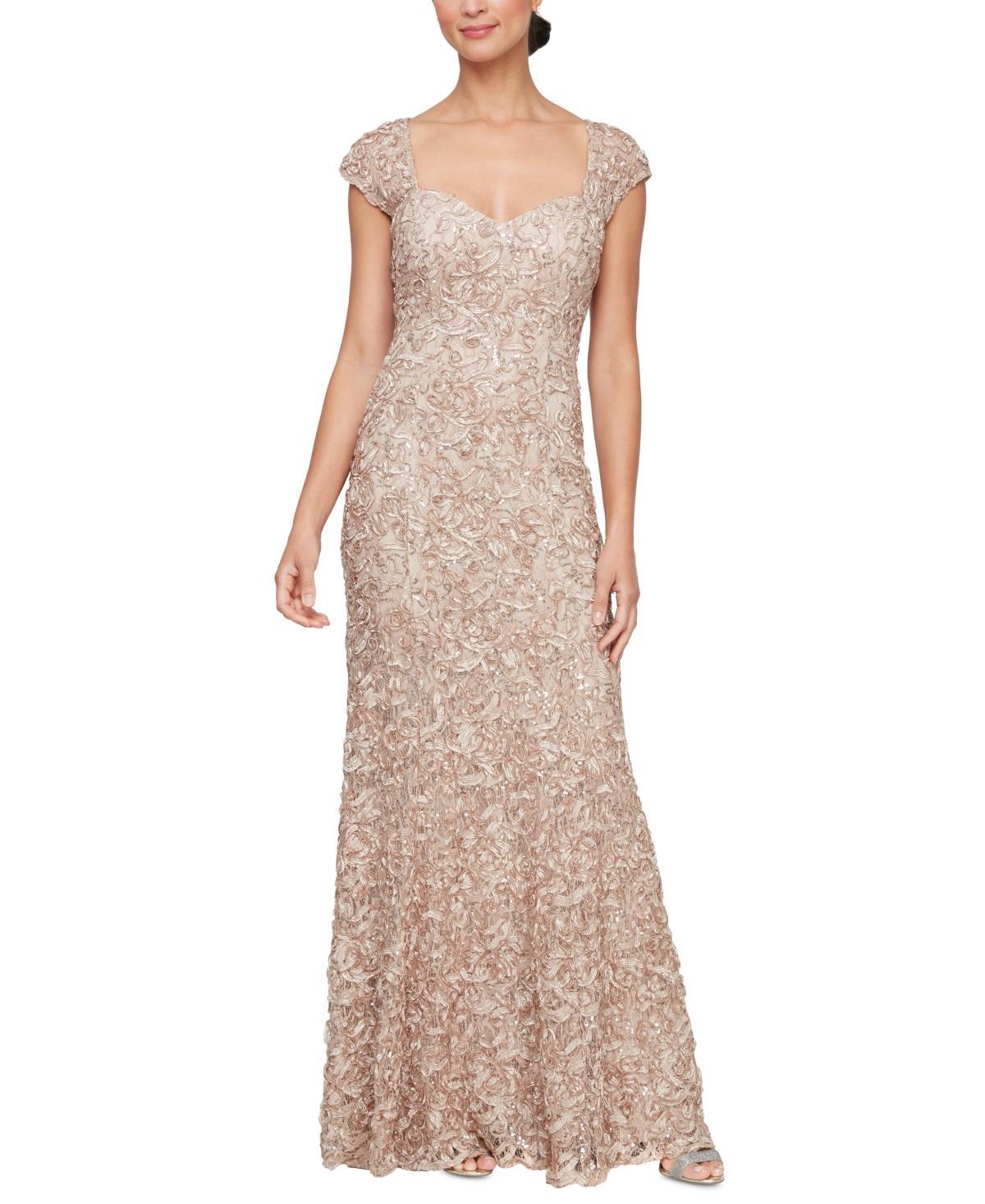 Alex Evenings Long Soutache Embroidered Dress with Sweetheart Neckline (Champagne) Women's Dress Product Image
