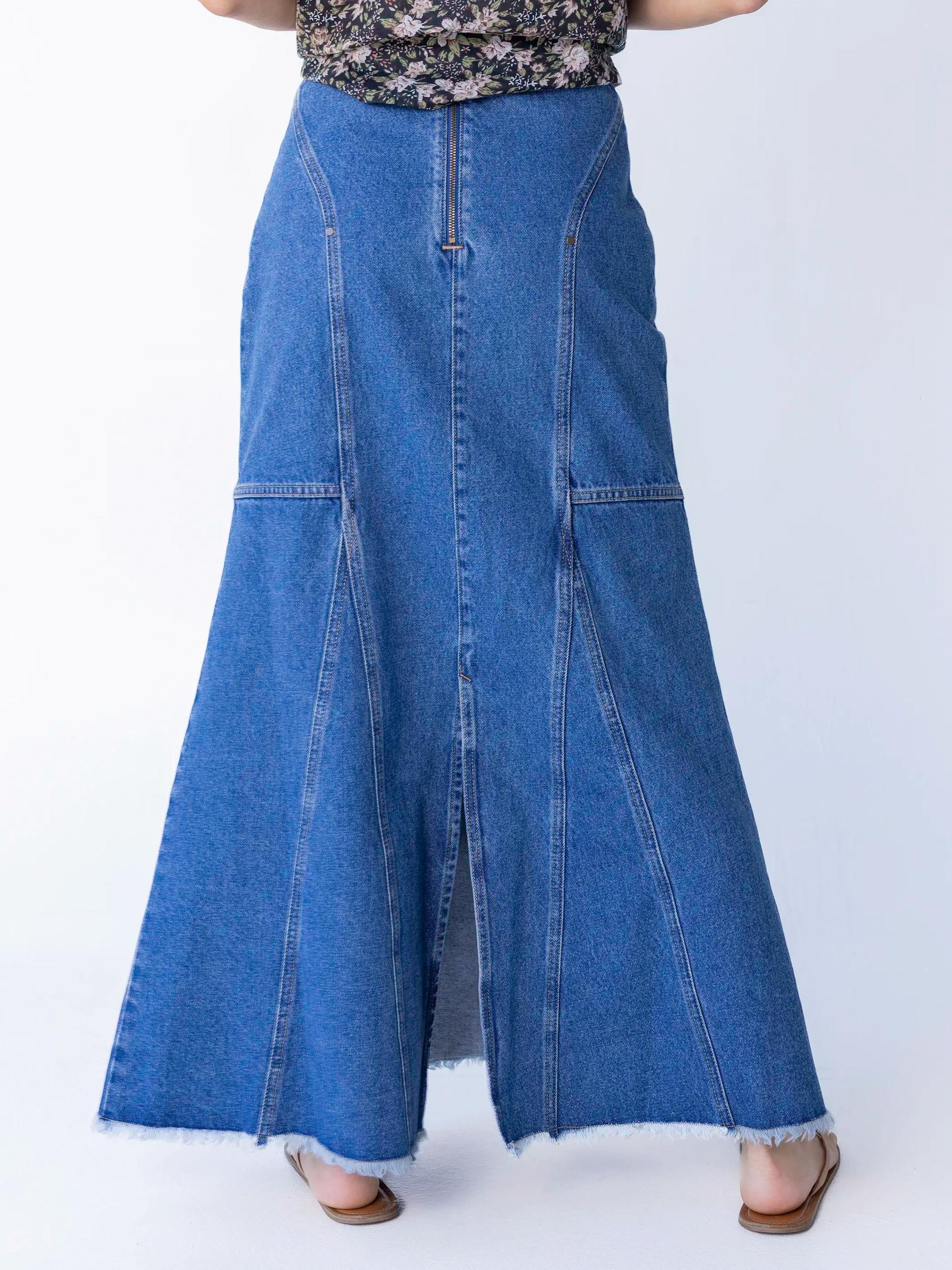 Fitted Cotton Denim Maxi Skirt Product Image