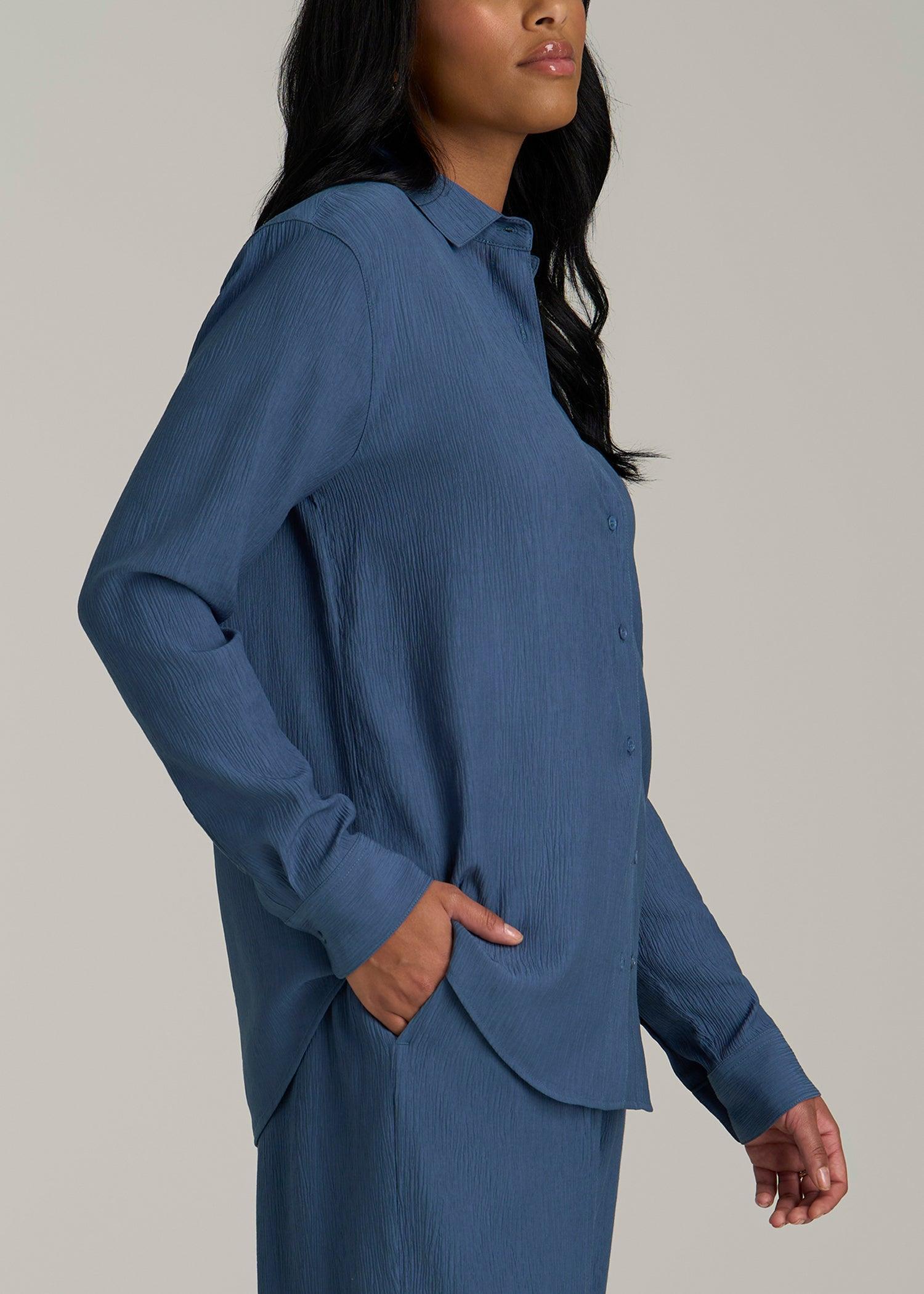 Long Sleeve Crinkle Tall Women's Blouse in Flag Blue Product Image