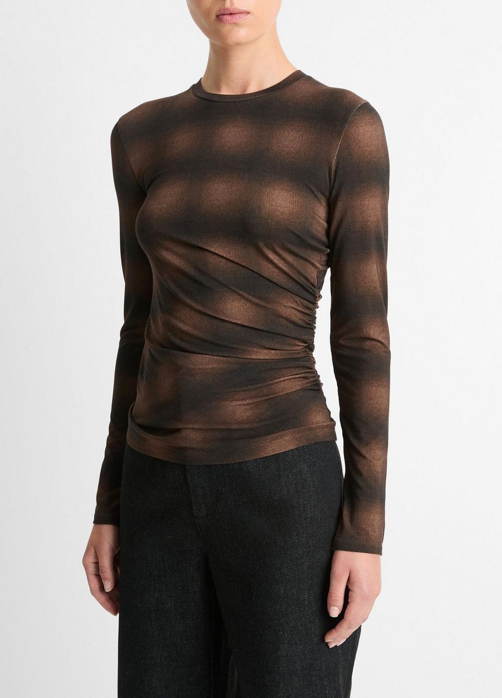 Womens Draped Long-Sleeve Crew Neck Top, Black, Size S Vince Product Image
