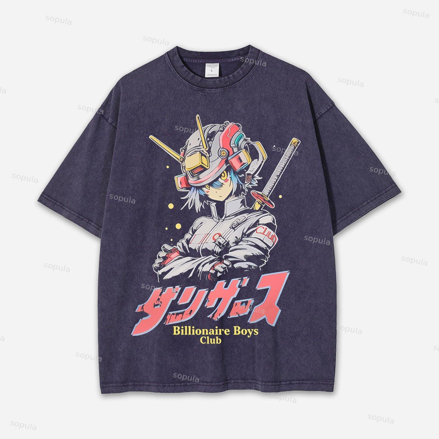 Japan Style Insect Bird Floral Print Acid Washed T-shirt Product Image